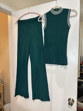 Vintage 1970 Polyester Casual Pants And Shirt Set Women s