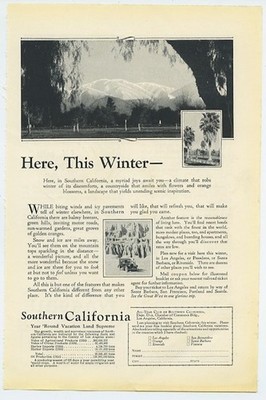 Southern California Snow and Ice Miles Away Reasonable Cost 1925 Vintage Ad