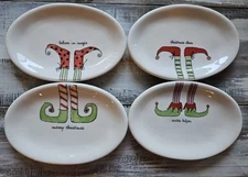 RAE DUNN MAGENTA CHRISTMAS 4 ELF SHOES AND SOCKS OVAL PLATES 2017 RARE HTF