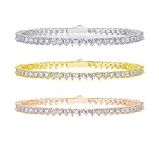 Full Real 3mm Round Moissanite Tennis Bracelet 925 Sterling Silver Women Chain