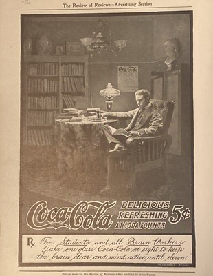 1905 Coca Cola B/W Ad-Student Studying & Enjoying A Coke- 6 X 9- Rare