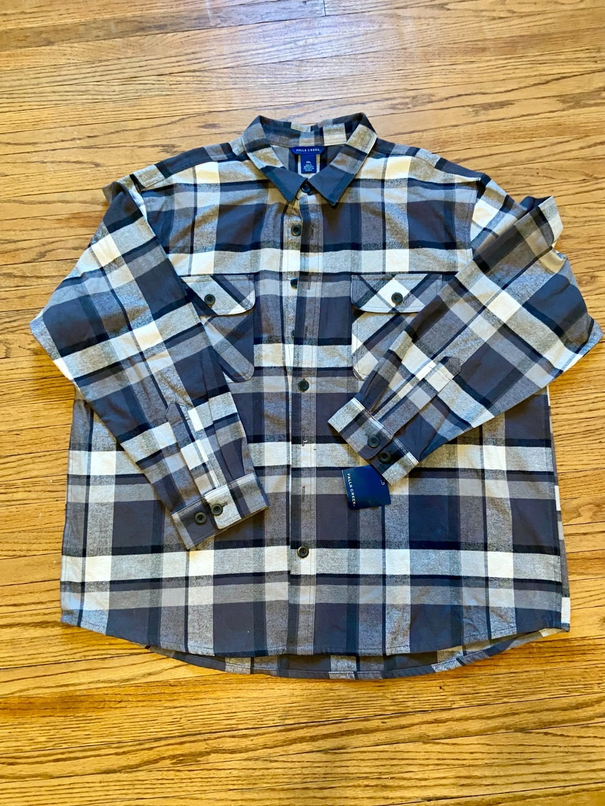 NWT Falls Creek Flannel Shirt 2XL Navy Blue Plaid Button Up Workwear 550 Thick