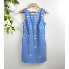 Eliza J Blue Laser Cut Scalloped Hem Sleeveless Sheath Dress 4P Cocktail Wedding