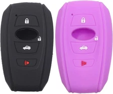 2Pcs Silicone Rubber 4 Buttons Smart Key Fob Skin Cover black purple