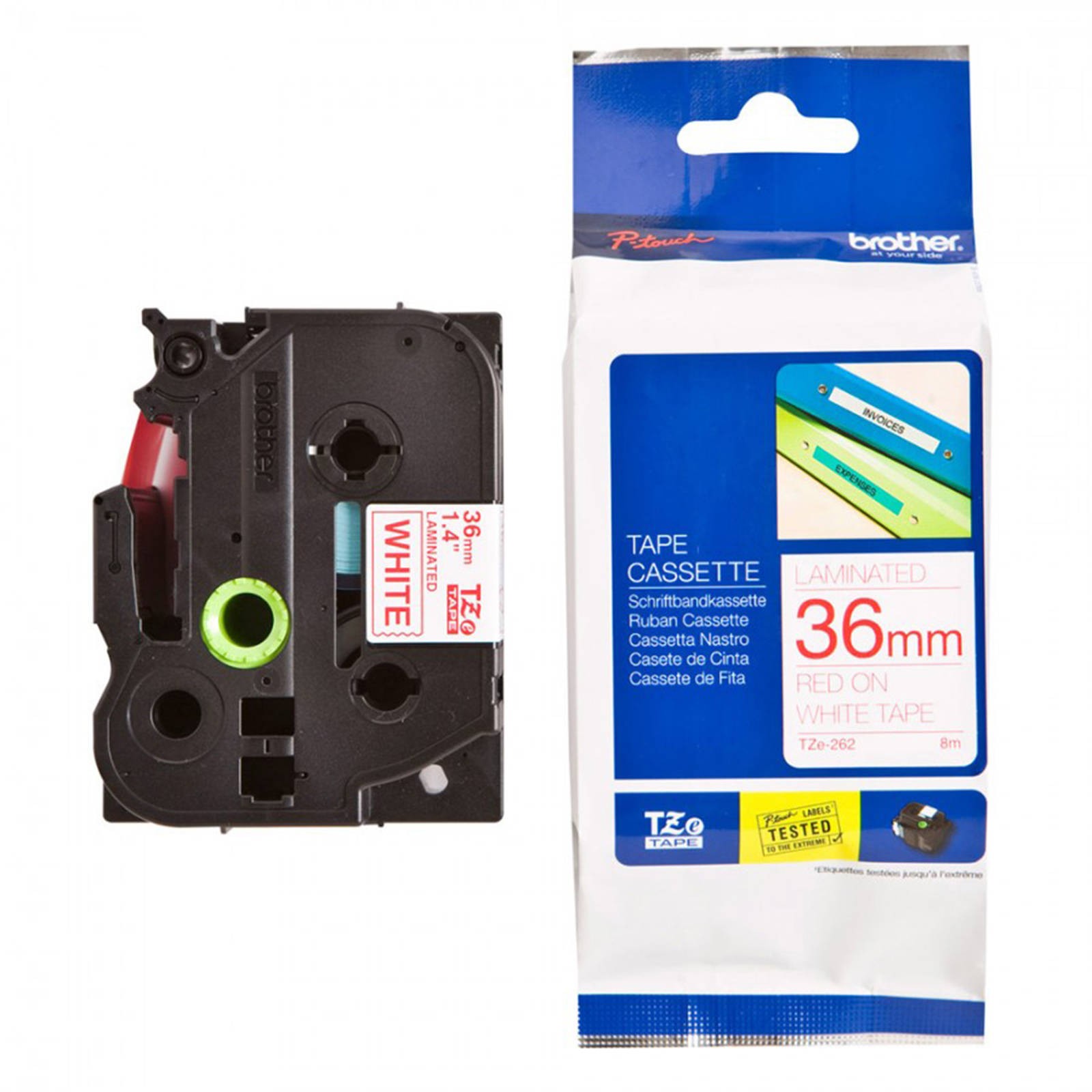 Brother TZe-262 Red on White 36mm Laminated P-Touch Labelling Tape