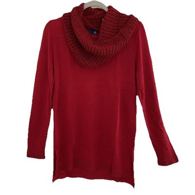 Apt.9 Women Cozy Sweater 14W Red Removable Cowl Scarf Metallic Knit Long Sleeve