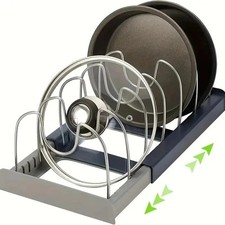 Expandable Stainless Steel Storage Rack Kitchen Cabinet Holder for Pan Pot Lid C