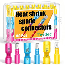 /50Pcs Heat Shrink Spade Connectors Kit 22-10 AWG Female and Male Spade Terminla