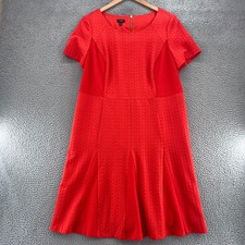 Talbots Dress Womens 14W Plus Orange Sheath Short Sleeve Godet Skirt Textured