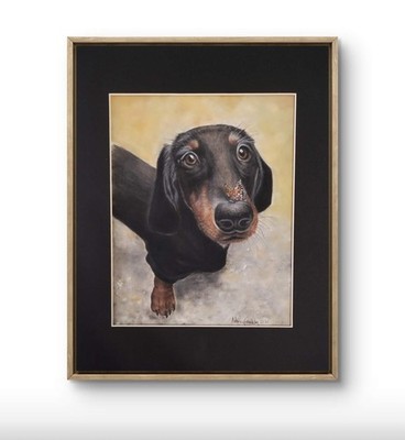 Original Dachshund Dog 14 x 11 Pastel Paper Matted Art