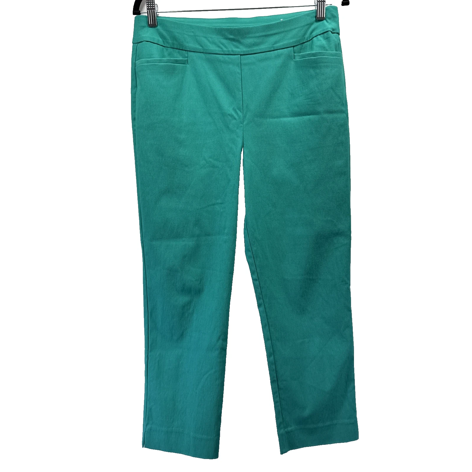 Chicos Women's Capri Pants Size Medium Solid Green Pockets Pull On Stretch