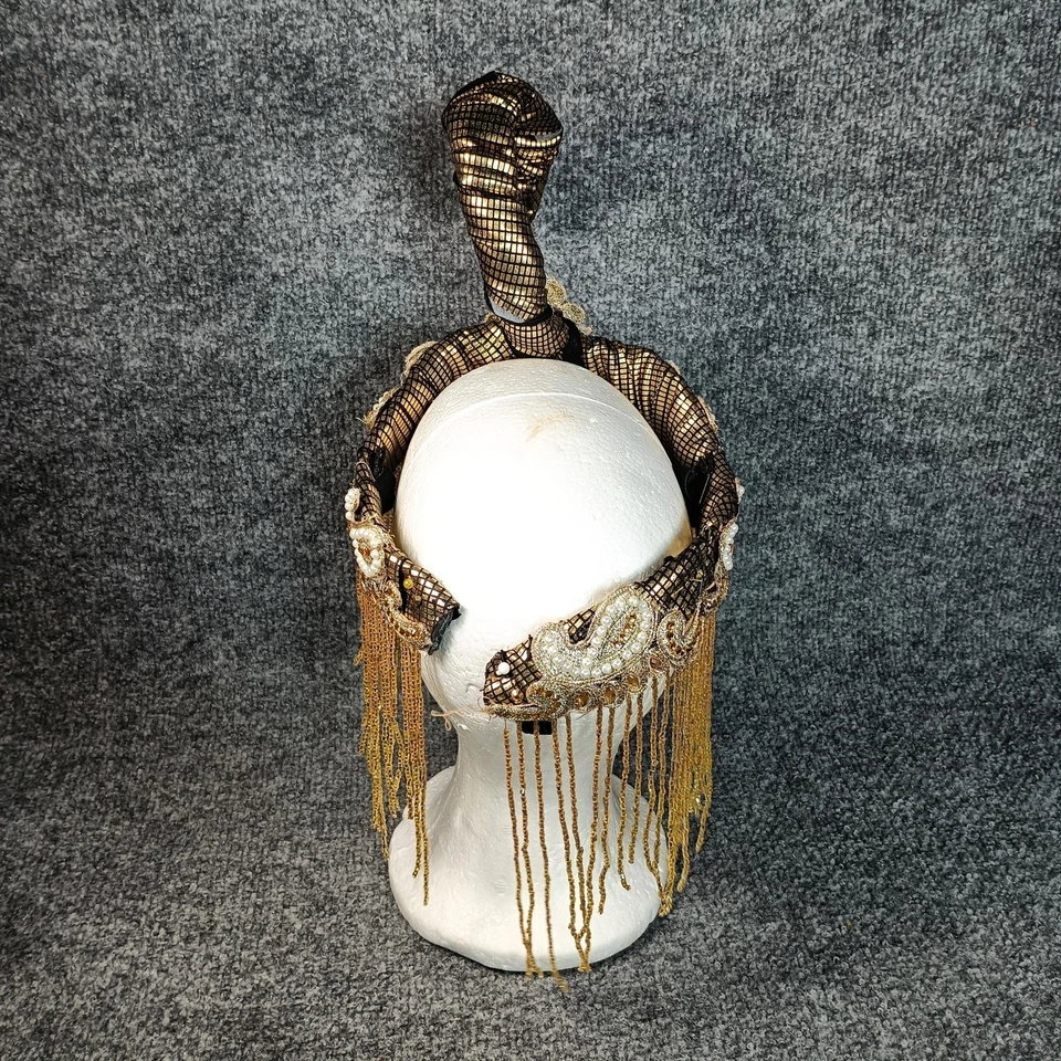Egyptian Snake Headpiece Cleopatra Gold Beaded Crown Costume Headband Bejeweled - Image 4 of 4