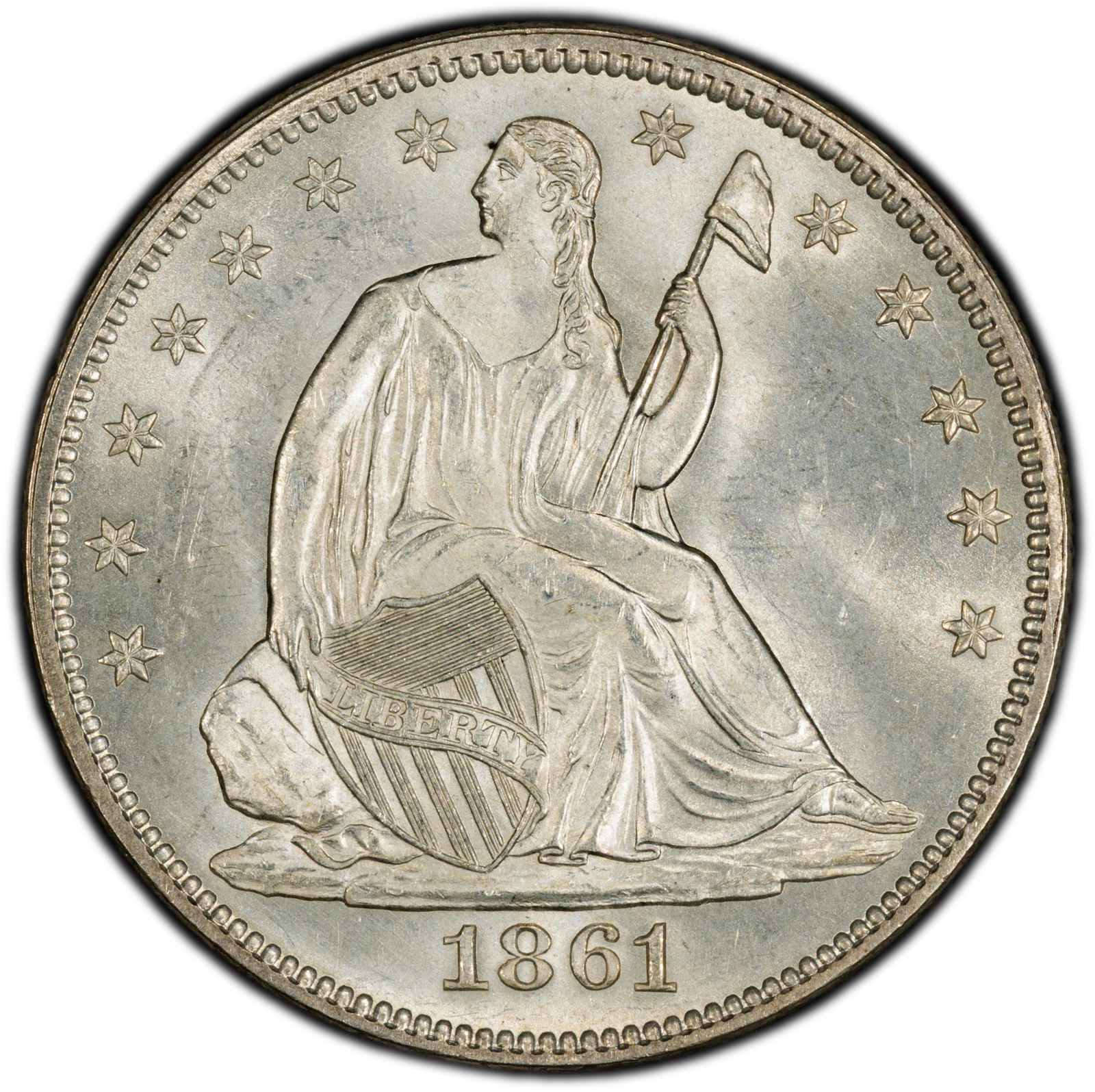 1861 50C Liberty Seated Half Dollar PCGS MS65 (CAC)