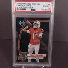 2024 Bowman Chrome University Sapphire Cam Ward Black Refractor /10 MIAMI PSA 10