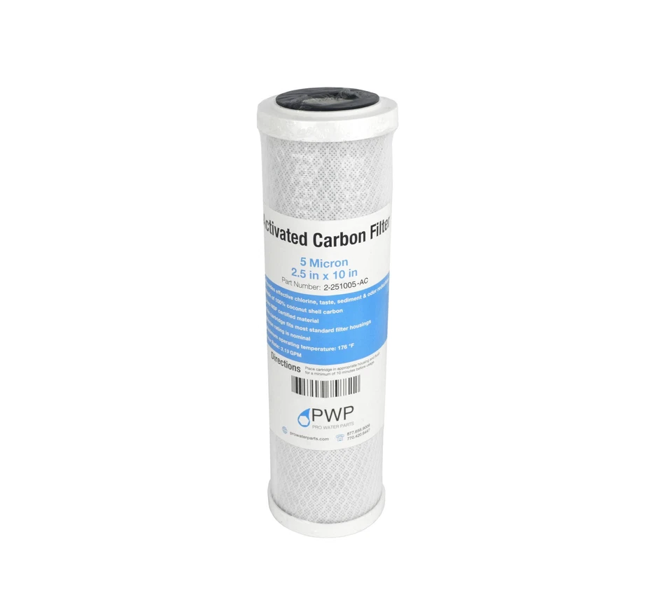 Activated Carbon CTO Water Filter Cartridge Standard 2.5 x10" 5 Micron 5 pack - Image 2 of 4