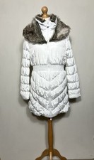 Brave Soul Winter Puffa Coat Jacket Size UK 14 White Faux Fur Collar Parka Warm