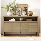 Modern Solid Wood Sideboard Storage Cabinet Console Table With 3 Doors 3 Drawers
