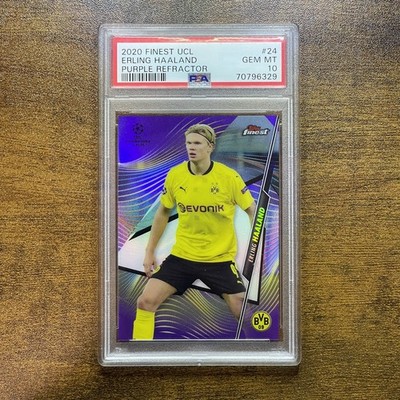 2020 Topps Finest - Erling Haaland #24 Purple Refractor #171/250 - PSA 10