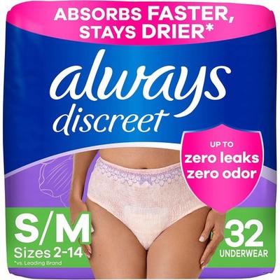 Always Discreet Incontinence Postpartum Underwear Women Max Protection S/M 32 Ct
