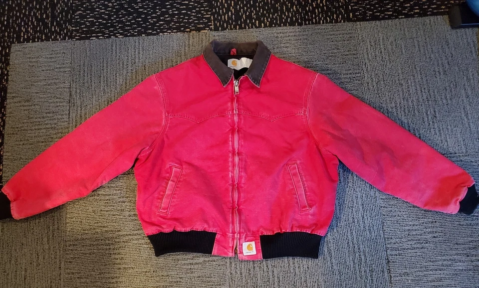 Chaqueta Carhartt Santa Fe roja usada de colección acolchada forrada abrigo de granero talla grande/XL Foto 2 de 4