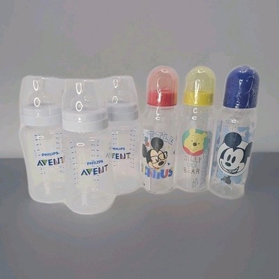 Baby Bottle Lot 6 Philips Avent 11 oz/9 oz Anti-Colic Winnie Pooh Mickey Mouse