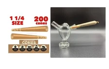 Zig Zag unbleached 1 1/4 size pre rolled cone+glass cone tobacco bubbl pipe