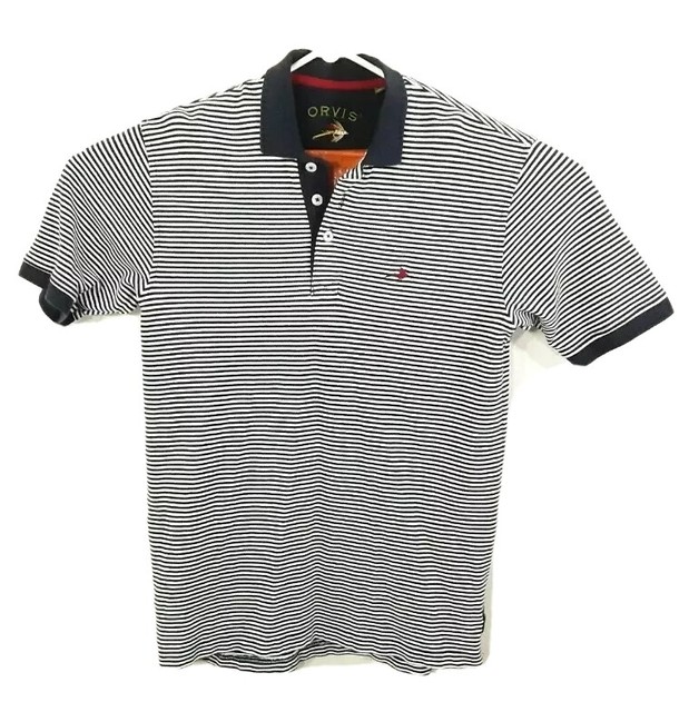 Orvis Mens Medium Polo Shirt Short Sleeve Striped 100 Cotton Fly