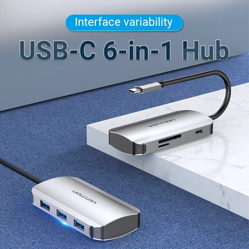 USB C HUB 6 in 1 Type C to USB 3.0 3 Port SD TF PD 5Gbps 100W Docking Station - Image 2 of 4