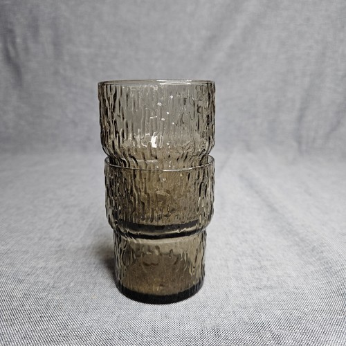 Vintage 70 Smoky Bark Design Glasses Set Of 2 Retro Scandi Textured Stackable - Picture 3 of 12