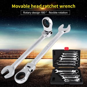 12Pcs 8-19mm Flexible Head Ratchet Gear Spanner Wrench Set STEEL Canvas Tool