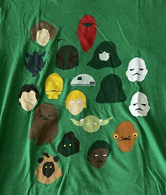 Star Wars Green T-Shirt Character Cartoon Heads Medium