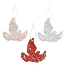 Glitter Christmas Tree Decorations Set of 6 Doves - Choose Colour