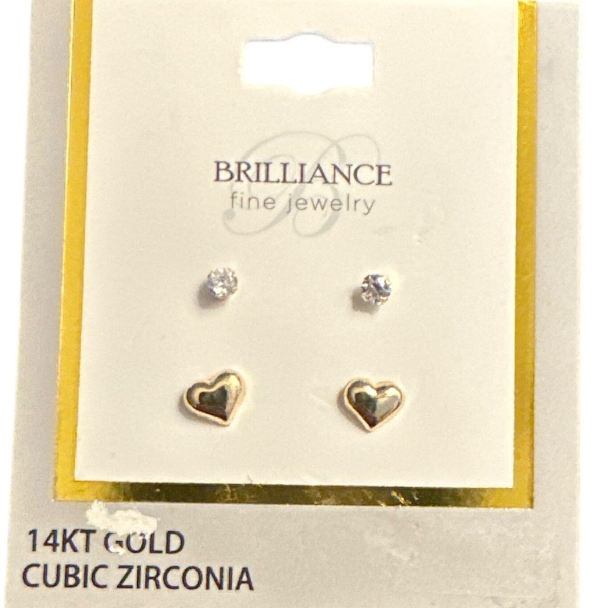 14Kt Gold Cubic Zirconia Stud Earrings Set Surgical Steel Backs
