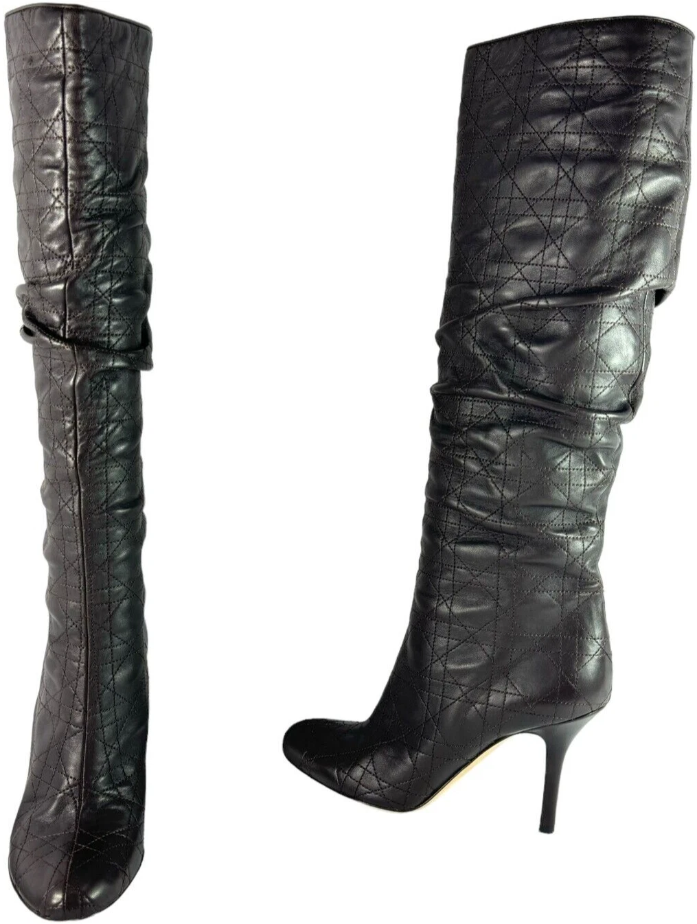 Bottes pour femmes matelassées cuir marron Christian Dior 37,5   7,5 États Unis