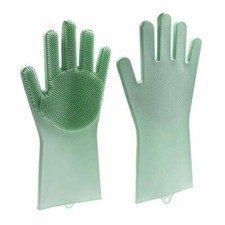 Reusable Dishwashing Gloves Heavy Duty Gloves Latex Green Gloves with Scrubber
