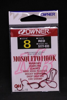 OWNER Mosquito Bait Hooks 5177-033 Size 8 - Red - Pack of 11