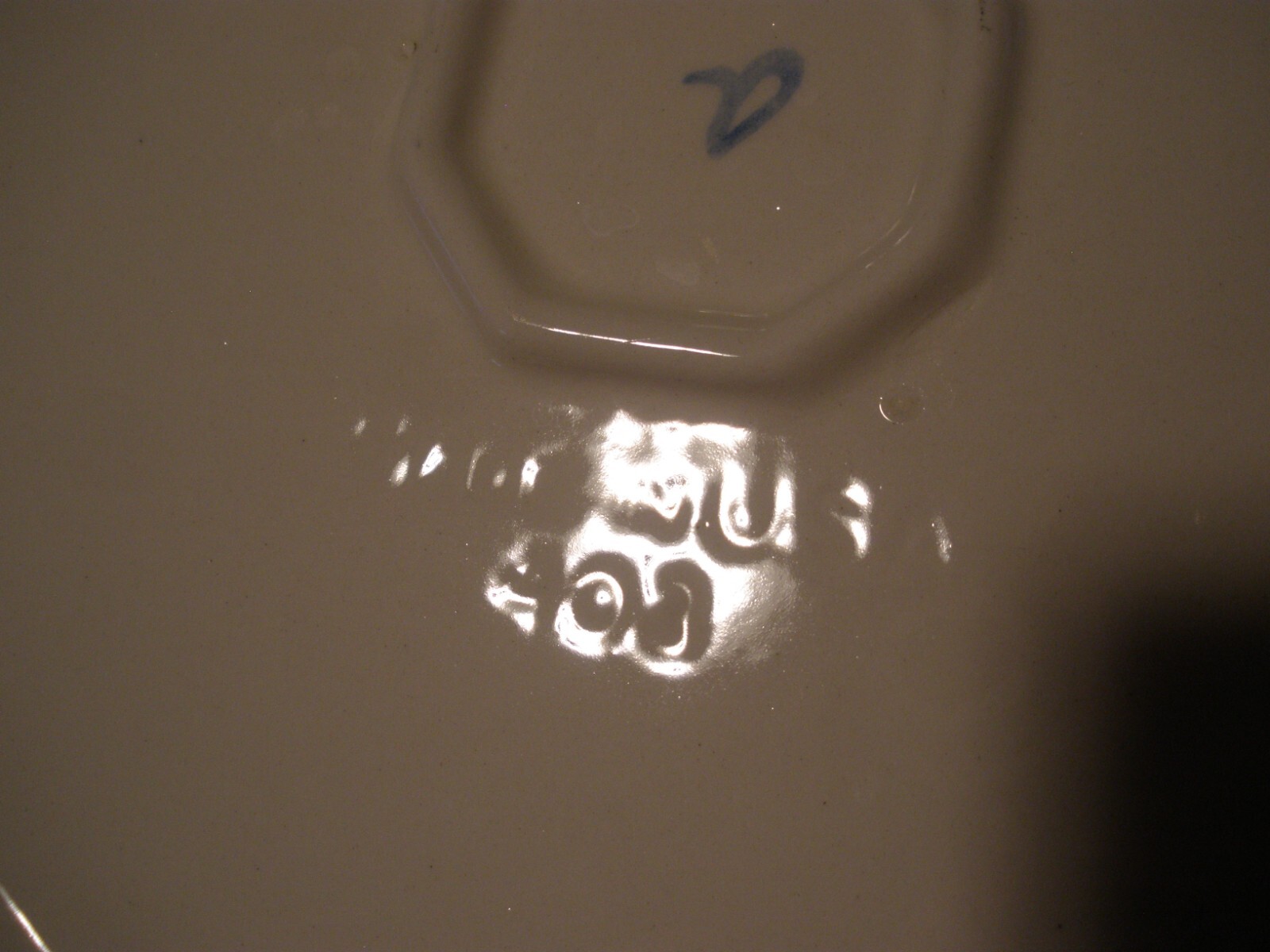 LOS ANGELES POTTERY (?) BLUE STIPPLE W/ DUCK PLATE TRAY-MARKED "A" & 503 BOTTOM