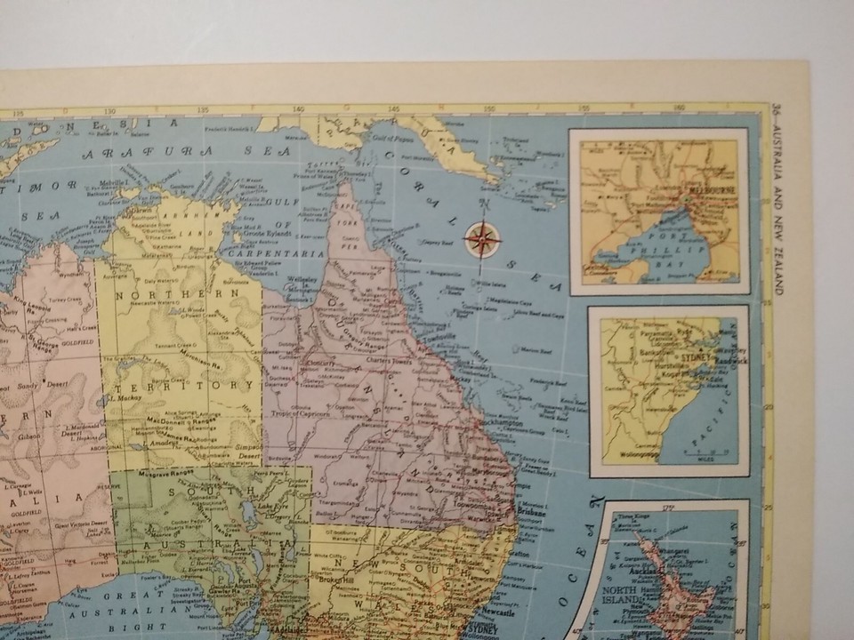 1956 Antique AUSTRALIA & NEW ZEALAND Atlas Map Hammond's Reference
