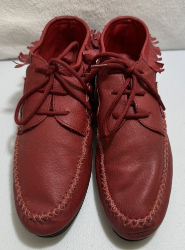 VTG 80S WOMENS 9 RED FRINGE LEATHER BOOTIES HUNTER’S RUN BOOTS SHOES - Picture 1 of 5