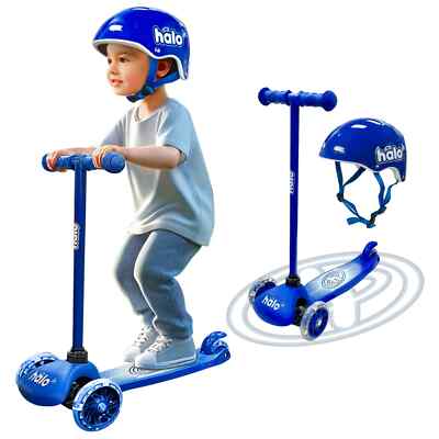 HALO Rise Above Jr 3 Wheel Scooter and Helmet Combo - Blue - Light Up Wheels + S