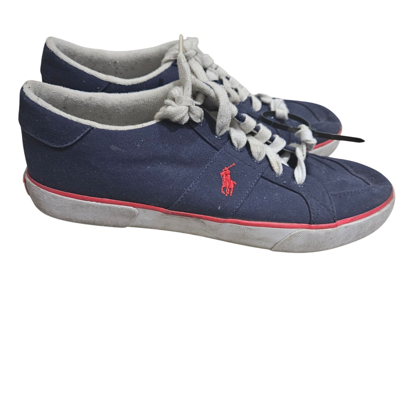 Polo Ralph Lauren Navy Blue Canvas Sneakers With Red Accents & White Laces Size thumbnail 4