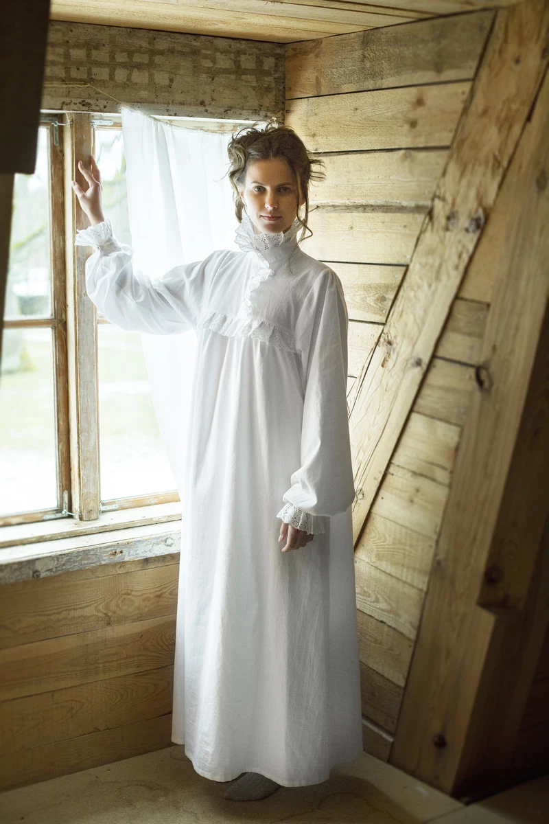 High neck victorian nightgown sales