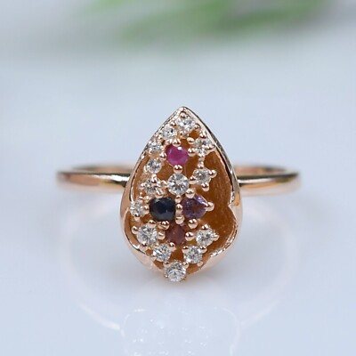 Blue Sapphire Ring, 925 Sterling Silver Multi Gemstone Ring Anniversary Gift