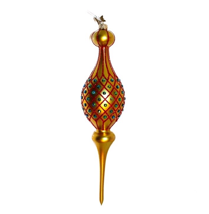 NEIMAN MARCUS Glass Christmas Ornament/Spire Pendant Drop Finial POLAND Gold