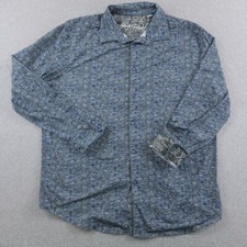 Robert Graham Shirt Mens Extra Large Gray Blue Flip Cuff Geometric Print Stretch