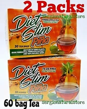 2 Packs DIET SLIM PIÑA TEA 60 WRAPPED BAGS 2.5 grs Green Tea Dandelion Piña