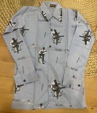 Vintage 1970  s Button-Down Shirt, Kid  s Size 8, Blue Grey, Disco Deewane, Retro
