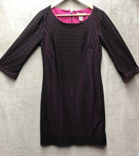 Amanda Lane Women’s Dress Size Small Black Lace Pink Lining 3/4 Sleeves Career