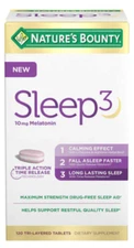 Nature's Bounty Sleep3 10mg Melatonin, 120 Triple Action Tablets ~ Exp 01/2027