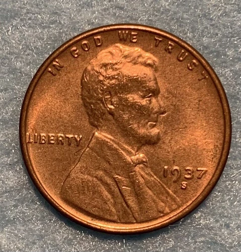 1937 S Lincoln Cent, BU wheat penny, fairly low mintage (under 35 milliion) X029